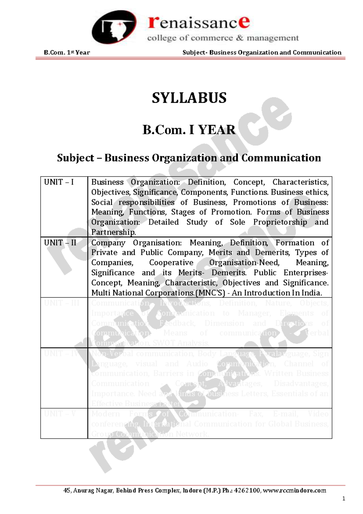 BCOM 1 Business Organization & Communication: Key Concepts and Units ...