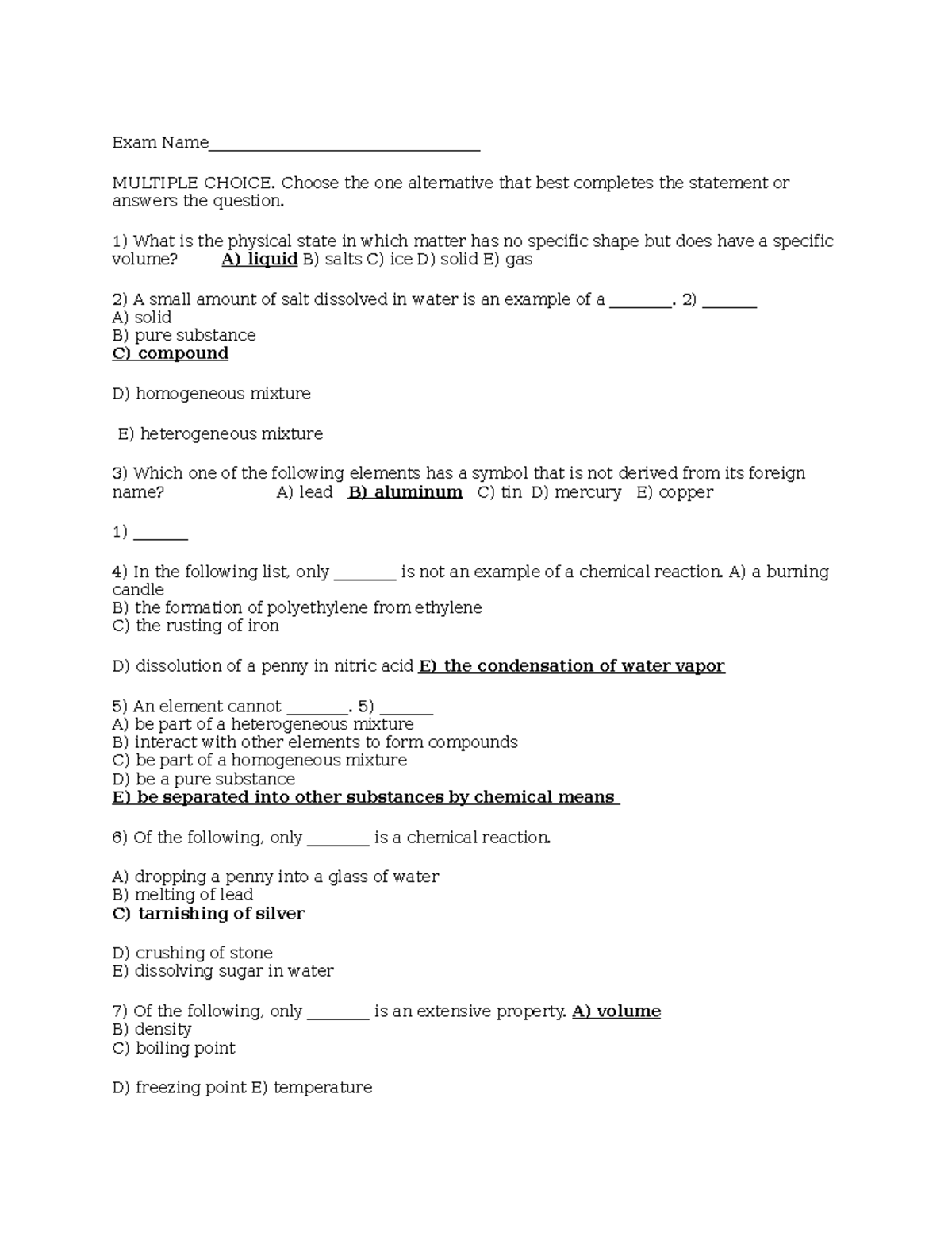Chemistry 101: Exam Questions and Practice Problems - Studocu
