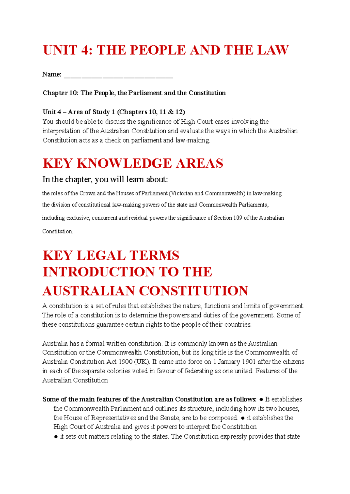 Unit 4: The People and the Law - Chapter 10 Overview and Key Concepts ...