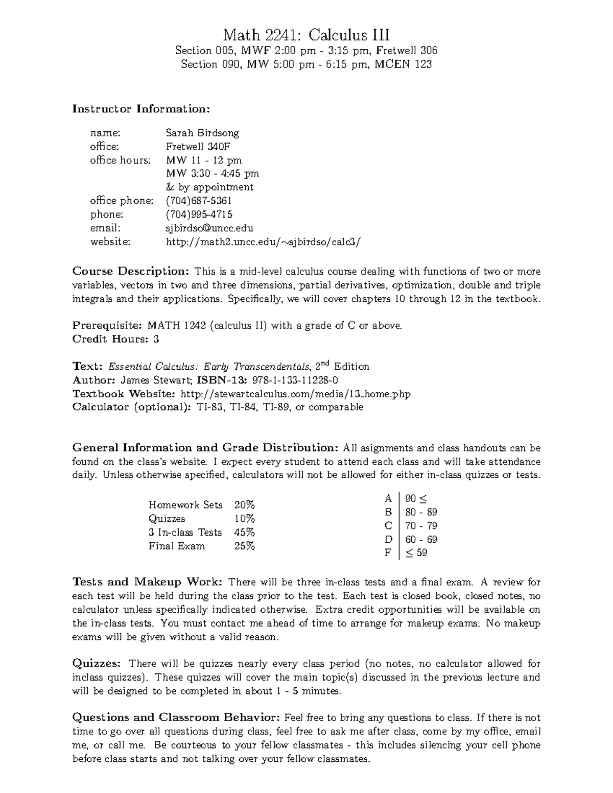 Math 2241: Calculus III - Syllabus & Course Schedule Overview - Studocu