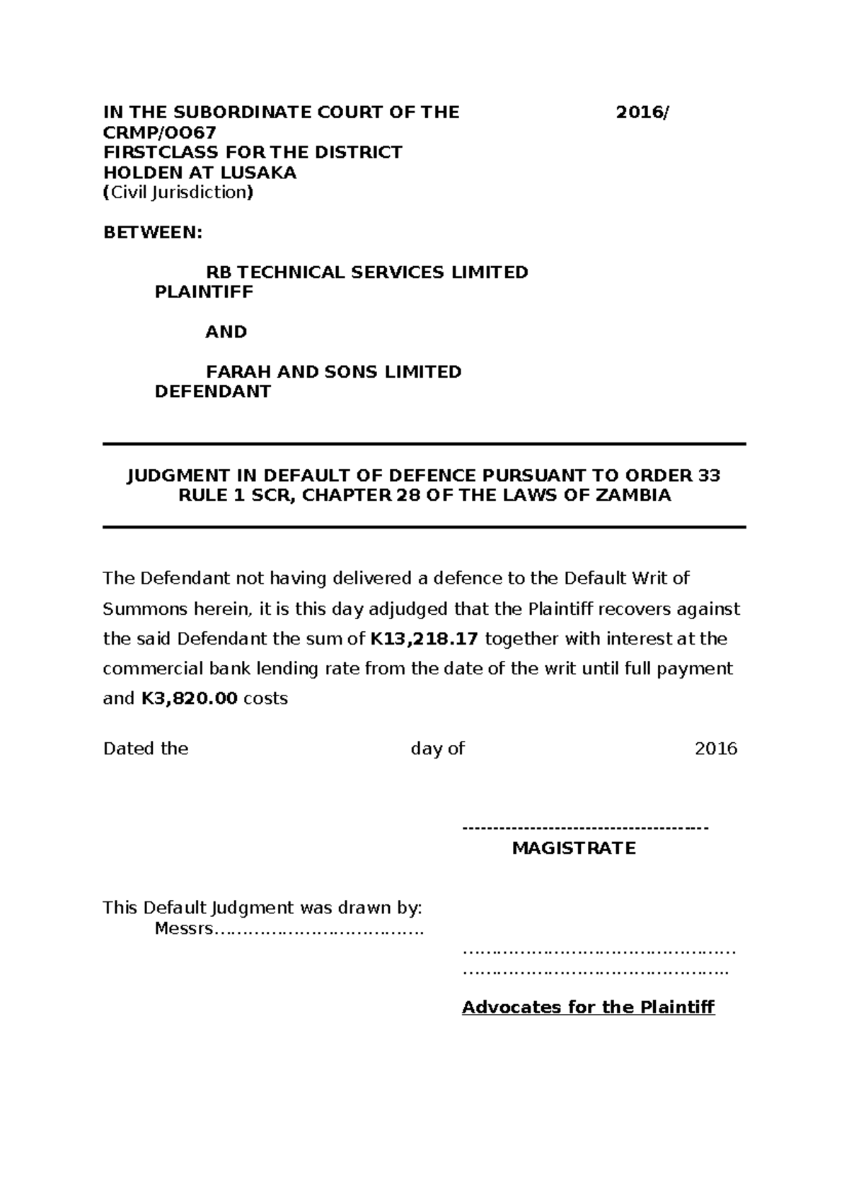 Judgment and Injunction Orders in the Subordinate Court (Civil ...