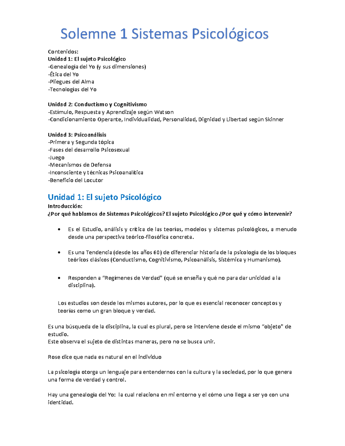 Resumen Solemne 1: Sistemas Psicológicos y Teorías Clásicas - Document Preview