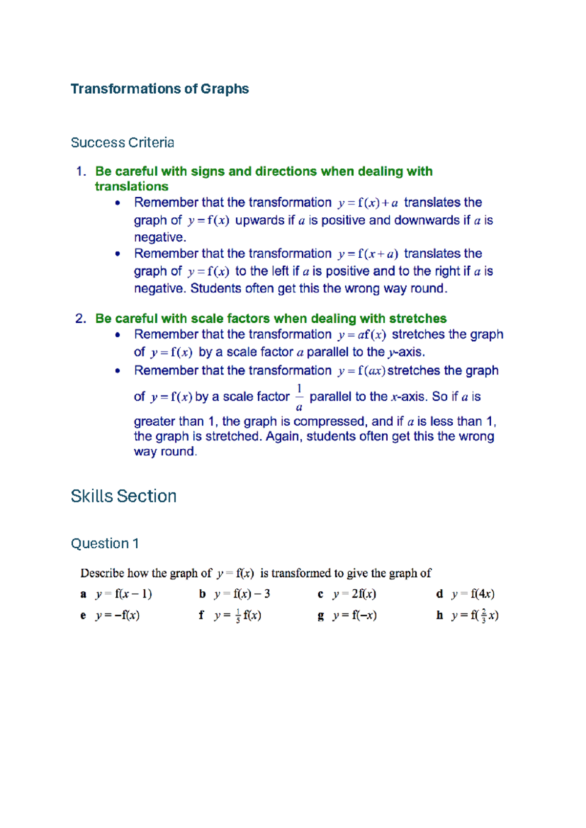HWM - Algebra and Functions 4 (Transformations) - Transformations of ...