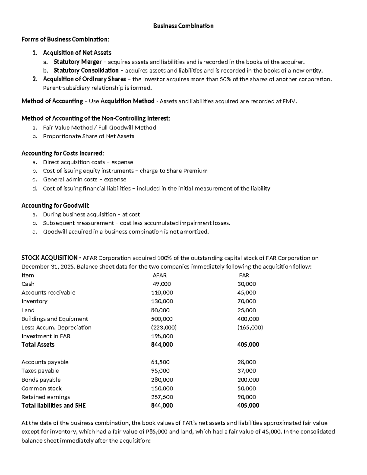Business Combination Overview: Forms, Accounting, and Goodwill - Studocu
