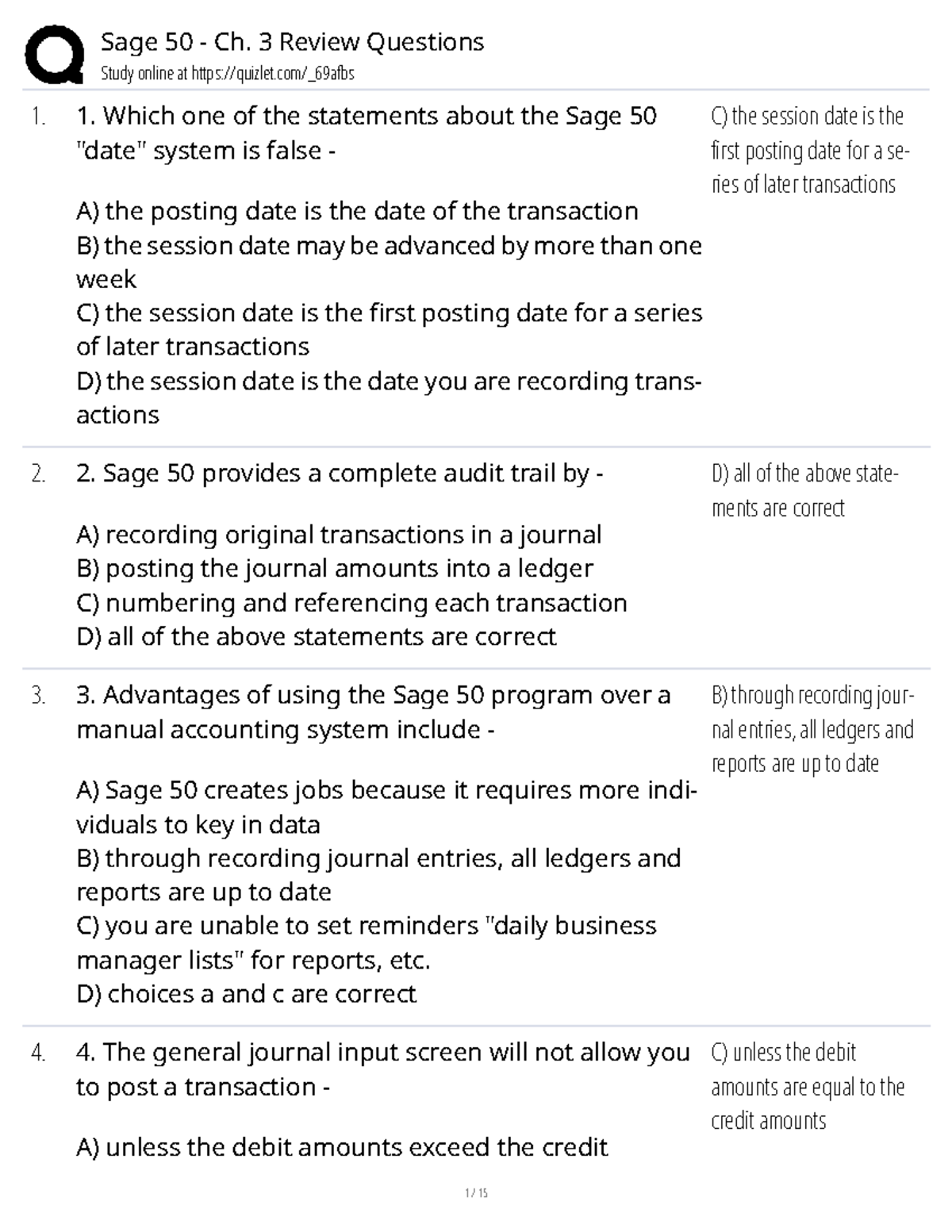 Sage 50 ACC 101 Ch. 3 Review Questions Test Bank - Studocu