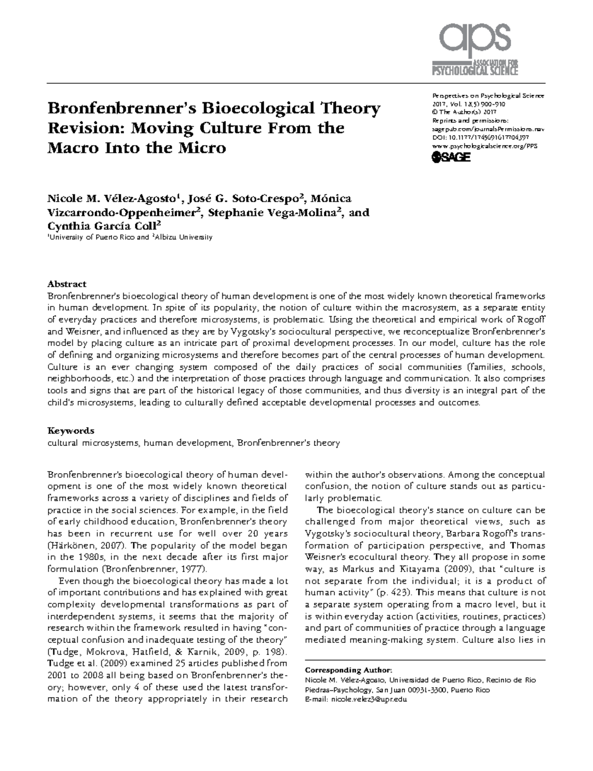704397 Bioecological Theory Revision: Integrating Culture in ...