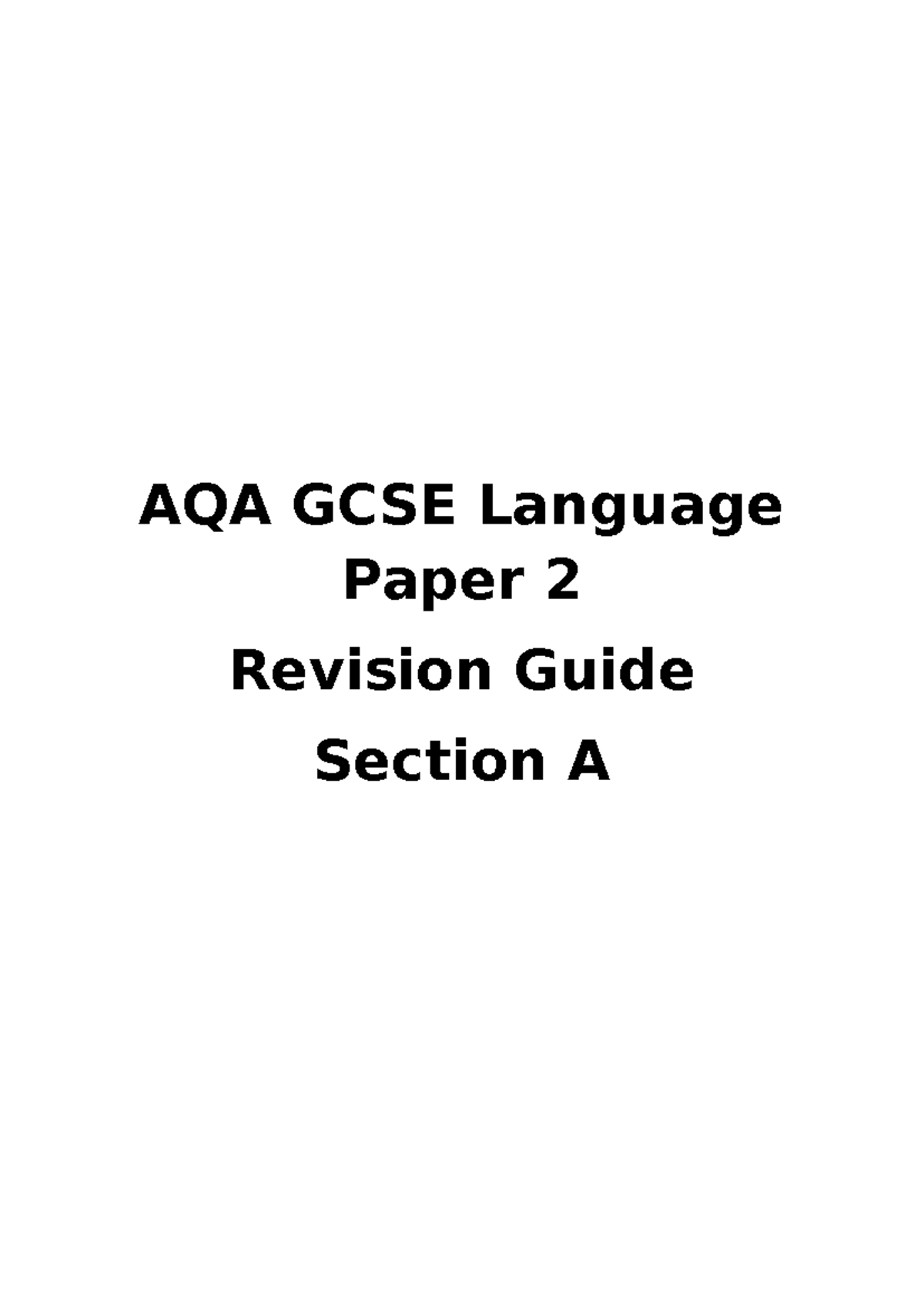 AQA GCSE Language Paper 2 Sec A Revision Guide - Studocu