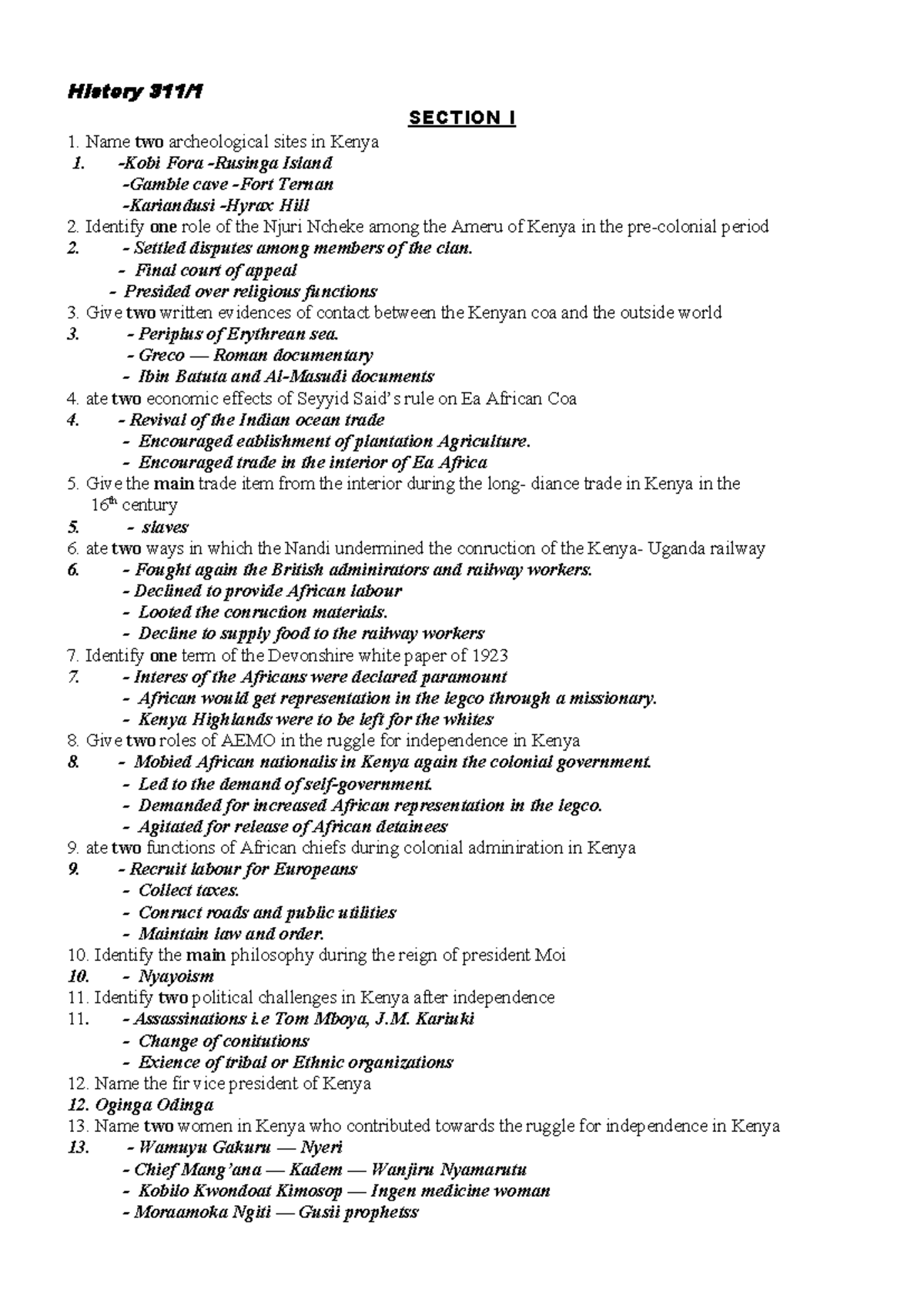 History Revision Booklet 11: Key Topics and Questions on Kenyan History ...