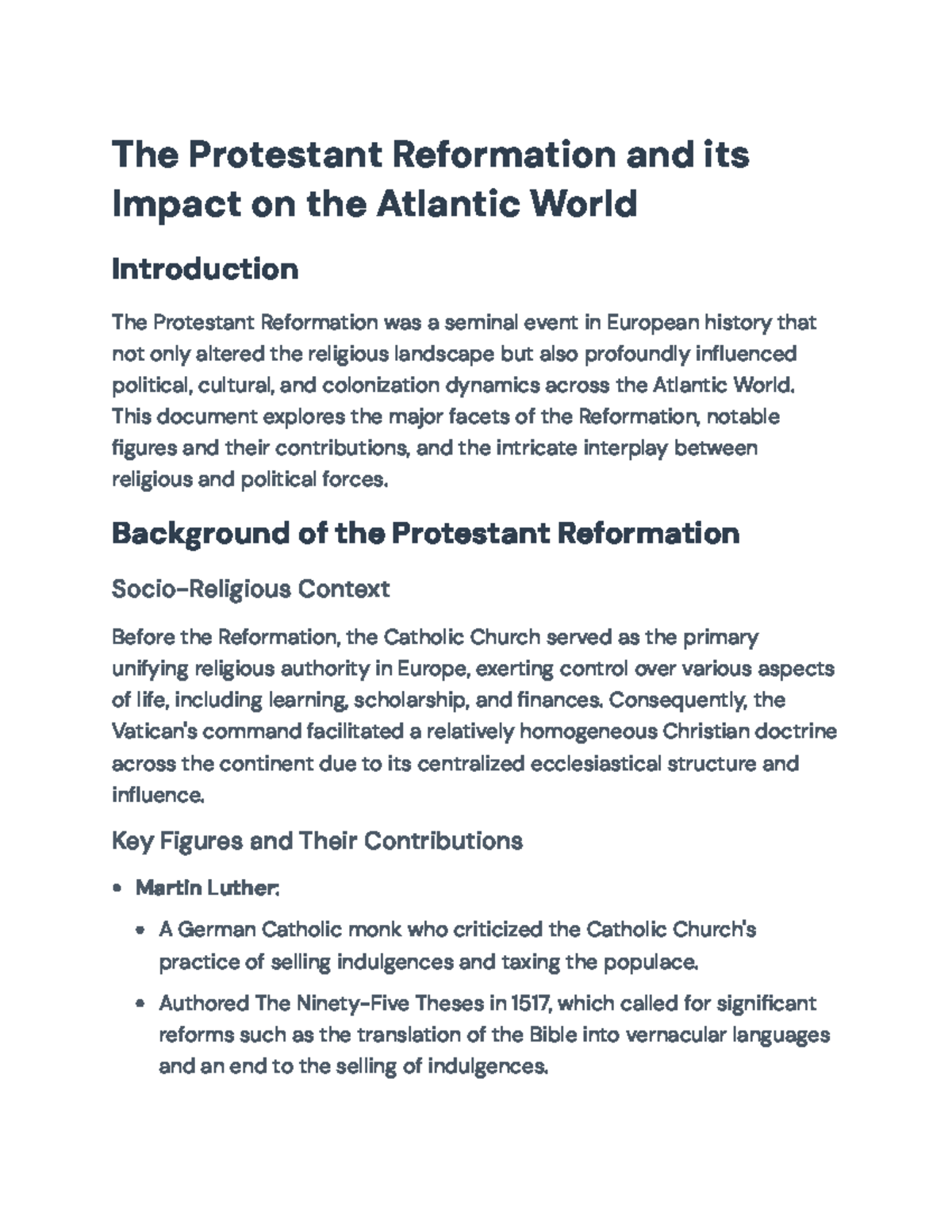 The Protestant Reformation: Its Impact on the Atlantic World and Beyond ...