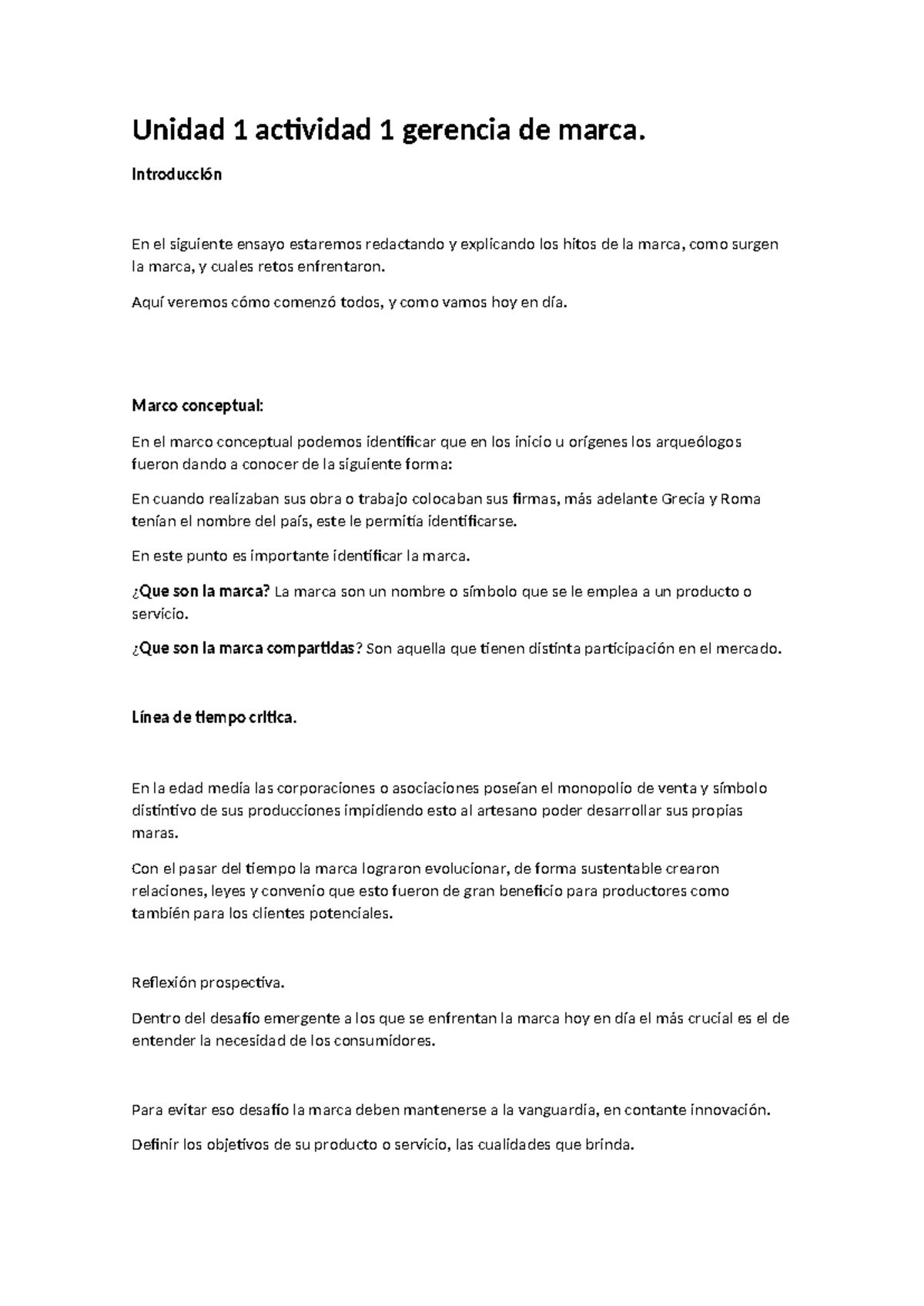 Unidad 1 Actividad 1: Gerencia de Marca - Análisis y Reflexiones - Studocu