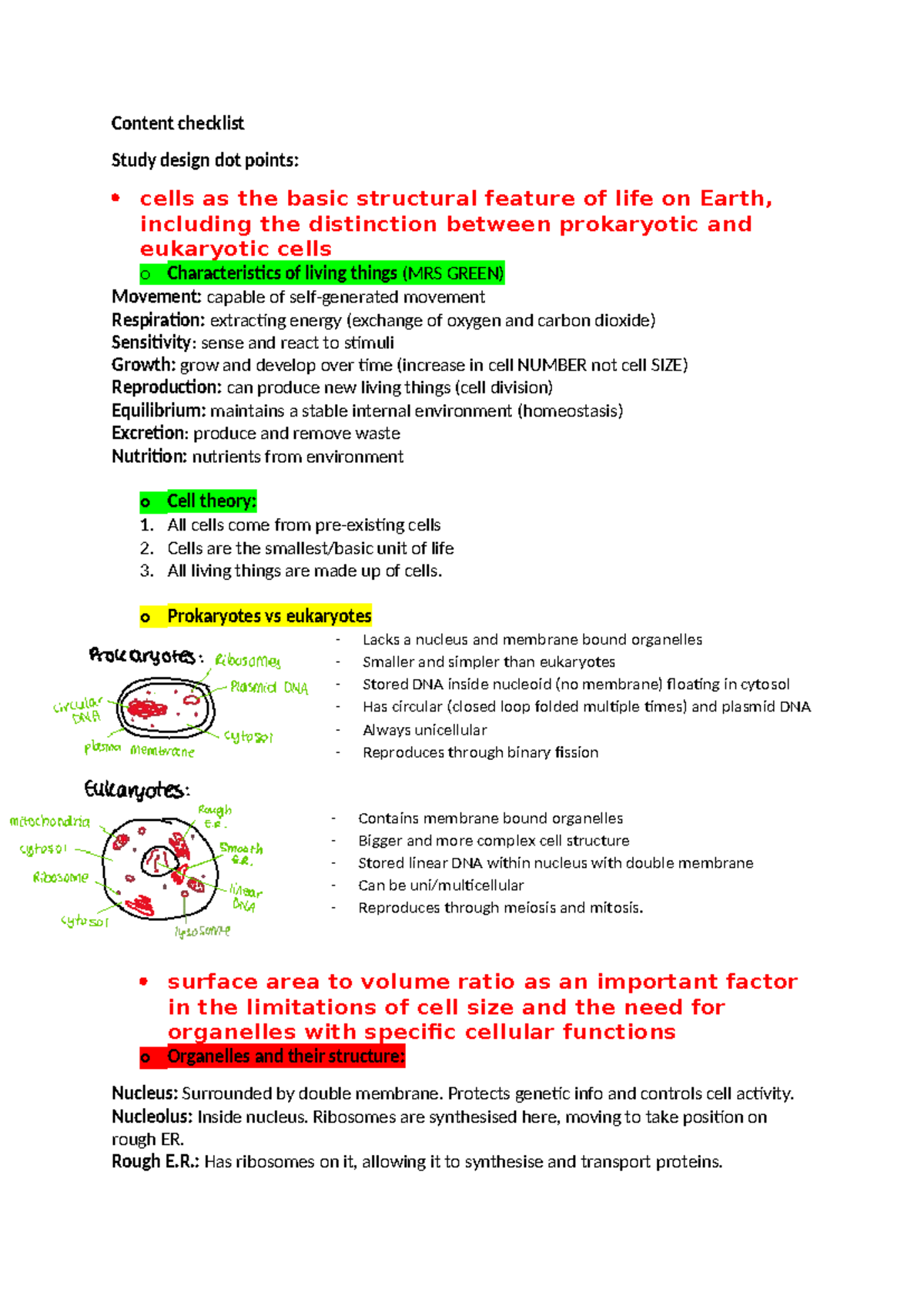 Biology Unit 1 AOS 1 Revision: Cell Structure & Function Overview - Studocu