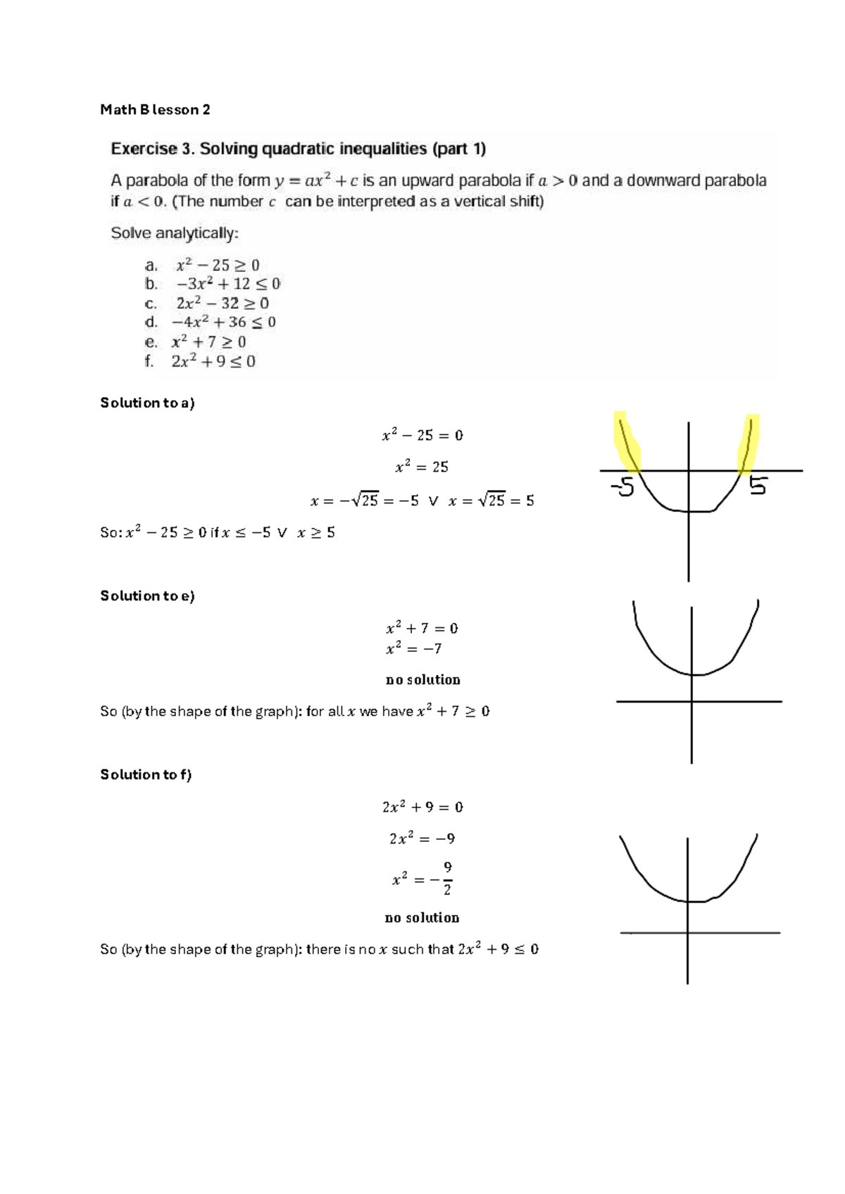 Math B Lesson 2: Solutions and Graph Analysis - Studeersnel