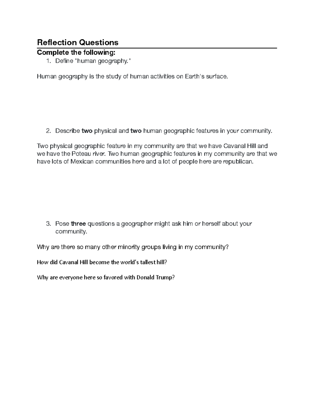 Geography Reflection Questions: Understanding Human & Physical Features ...