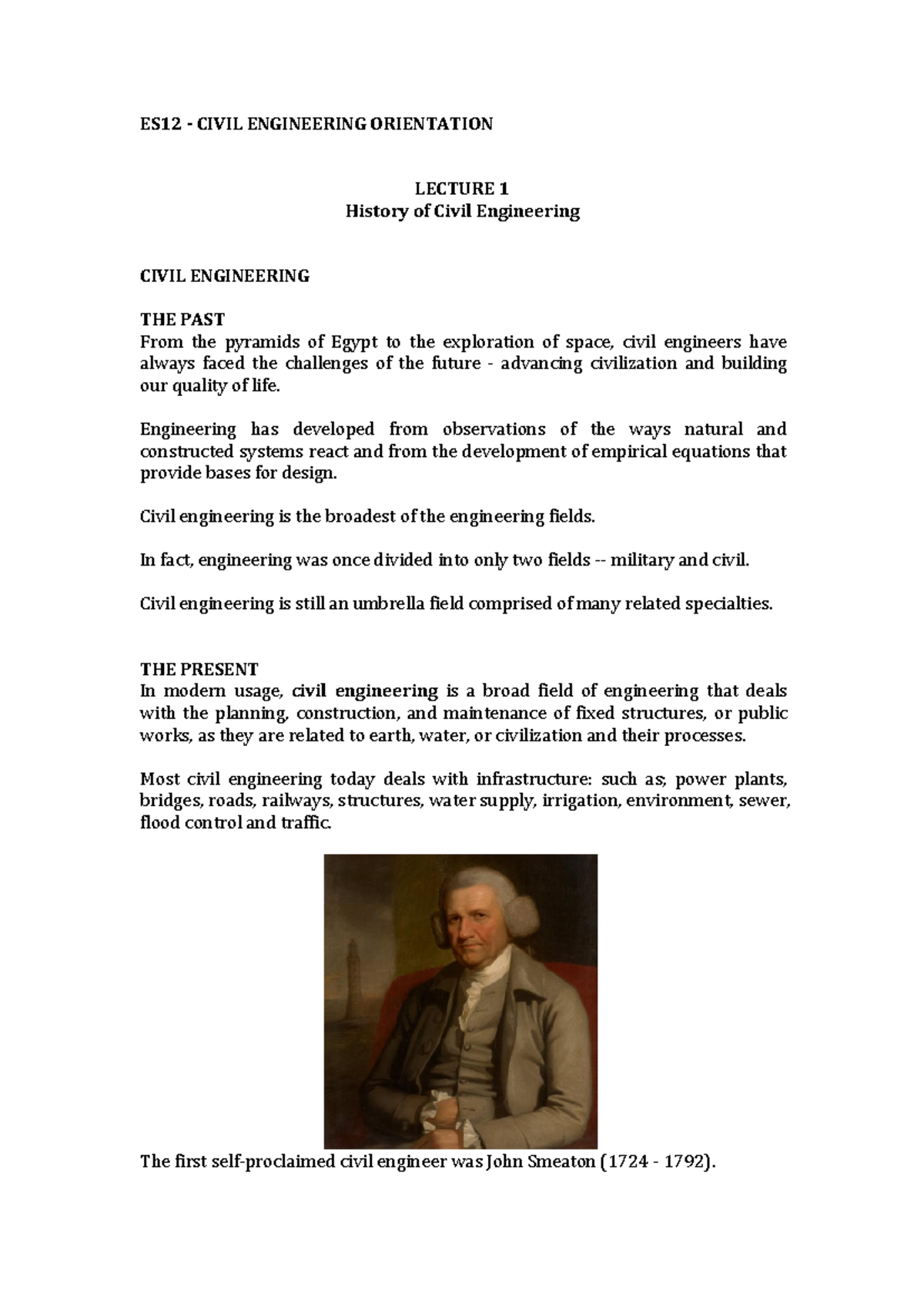 ES12 - Civil Engineering Orientation - Lecture 1 Overview - Studocu