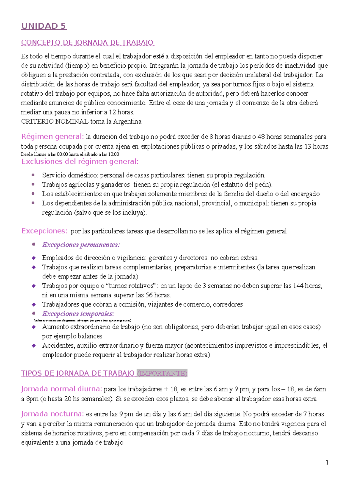 Clase 5 derecho laboral - UNIDAD 5 CONCEPTO DE JORNADA DE TRABAJO Es ...