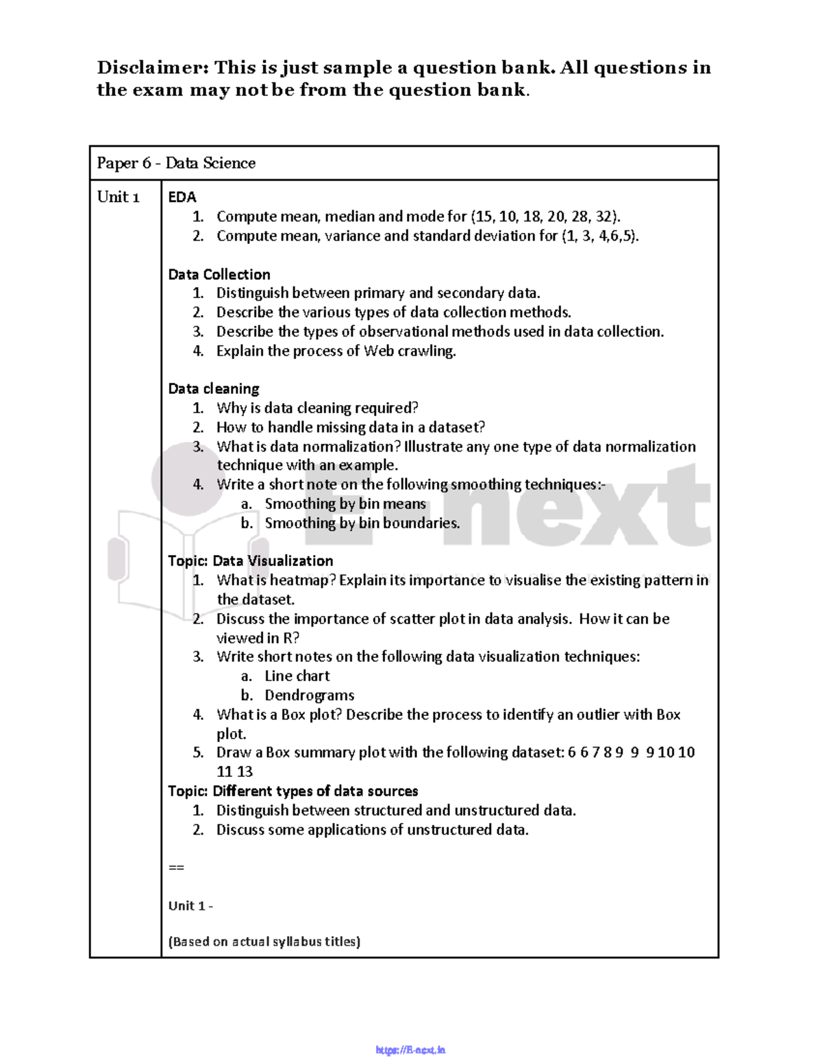 DS 101: Important Question Bank for Data Science Exam - Studocu