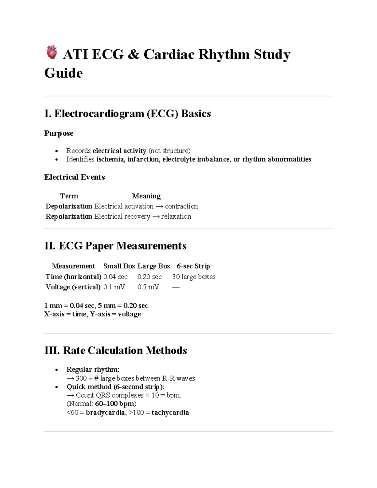 ATI ECG & Cardiac Rhythm Study Guide for Nursing Students - Studocu