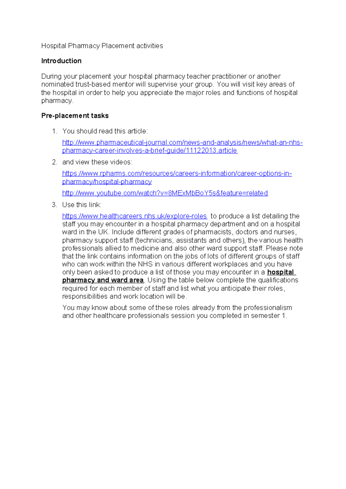 1st Year Hospital Pharmacy Placement Activities 2023: Key Insights ...