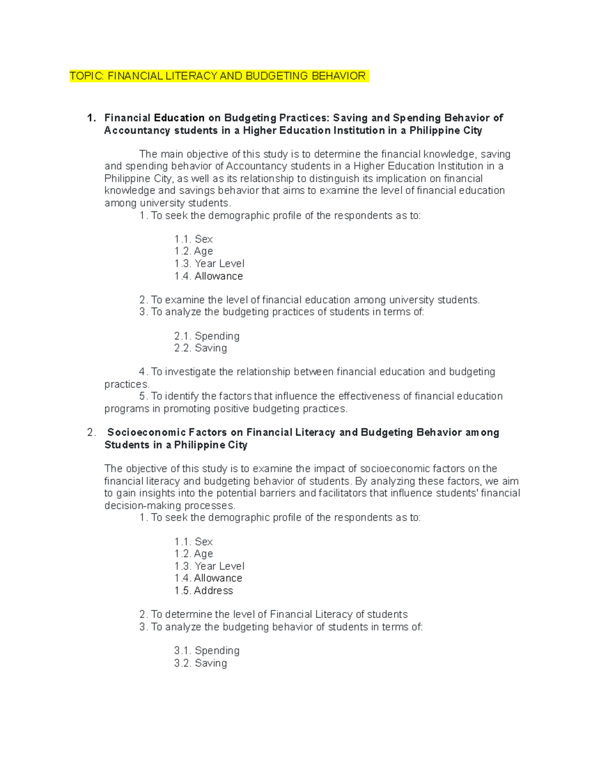 Exploring Financial Literacy and Budgeting Behavior Among Accountancy ...