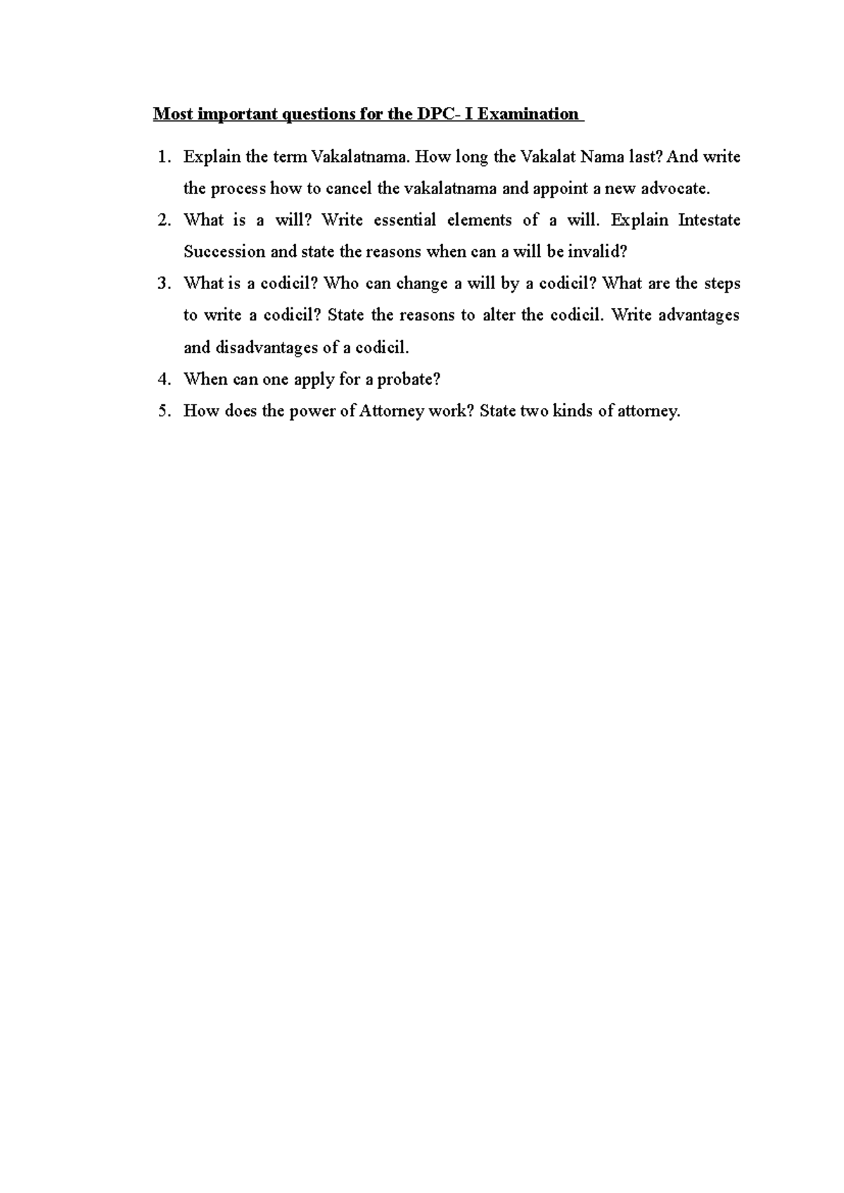 DPC-I Exam: Essential Questions and Answers for Preparation - Studocu