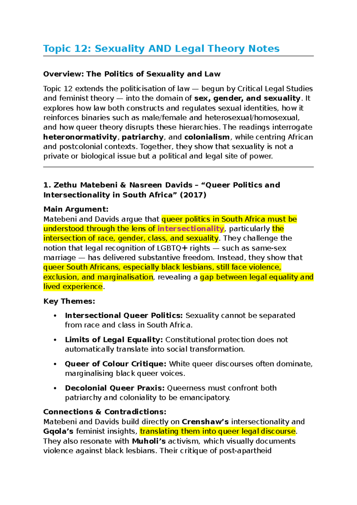 Topic 12: Sexuality and Legal Theory Final Exam Notes - Studocu