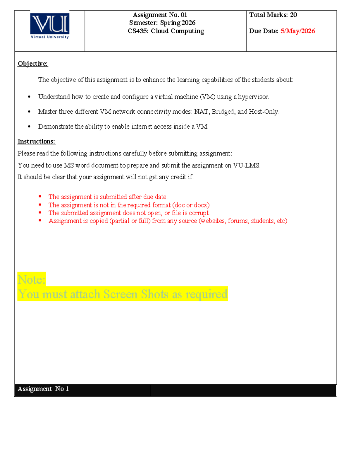 CS435 Spring 2026 Assignment 01: VM Creation & Networking Guide - Studocu