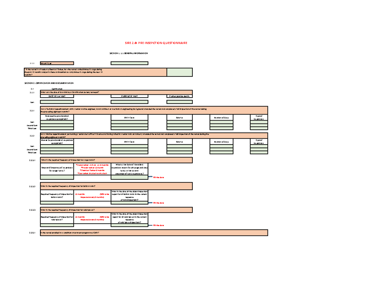 SIRE Pre-Inspection Questionnaire: Comprehensive Vessel Assessment ...