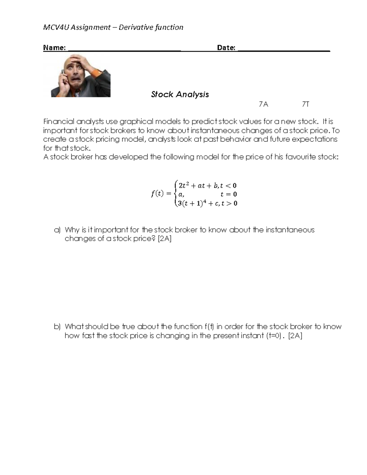 MCV4U Financial Analysis Assignment: Derivative Function Insights - Studocu
