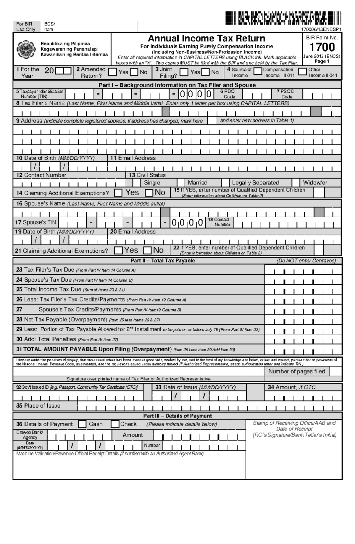 82310 BIR Form 1700 - Annual Income Tax Return for Individuals - Studocu