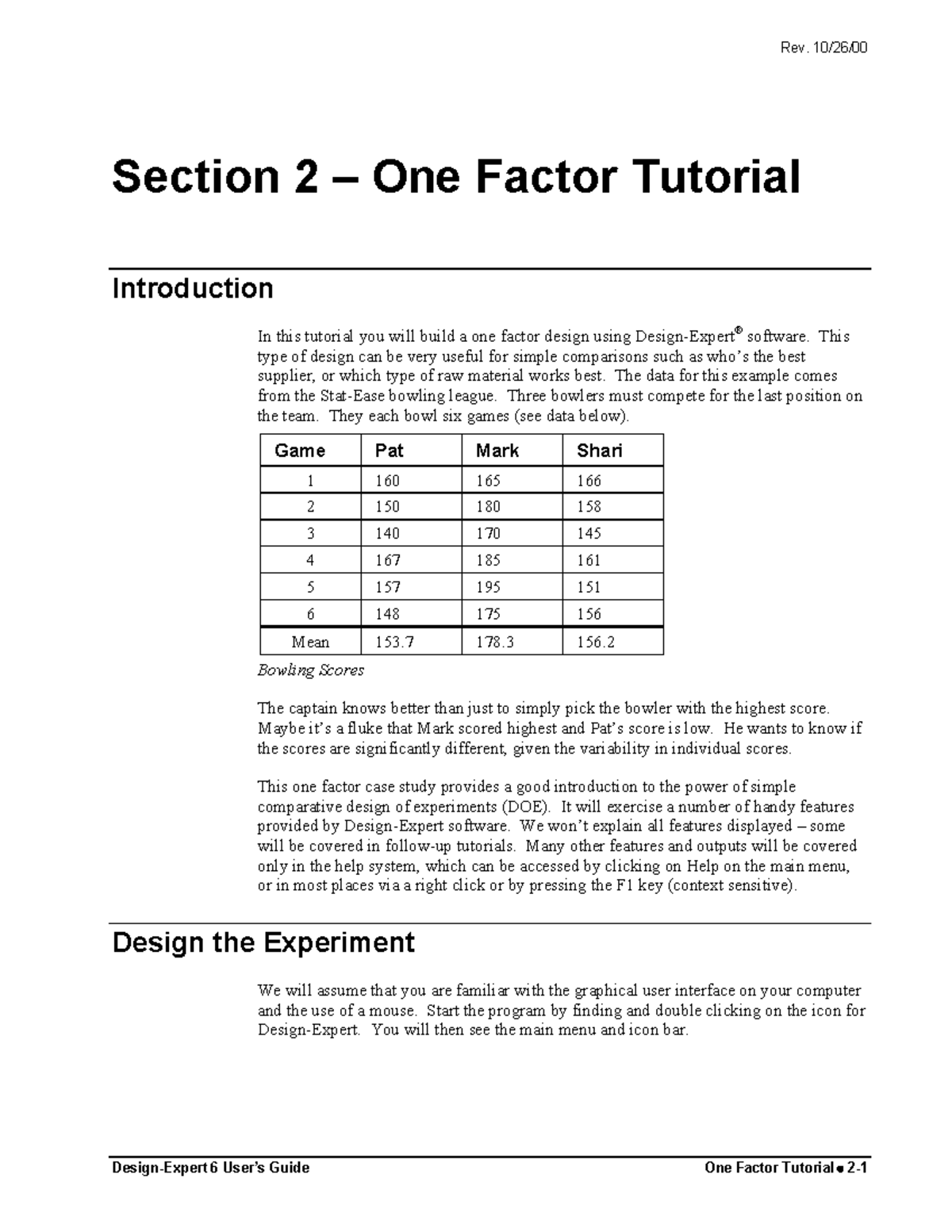 One Factor Design Tutorial: Bowling Scores Analysis (DX02) - Studocu