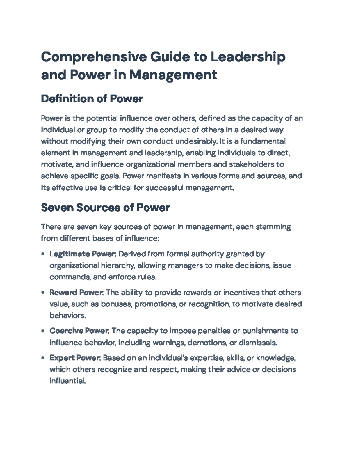 Leadership and Power in Management: A Comprehensive Guide (MGMT 101 ...