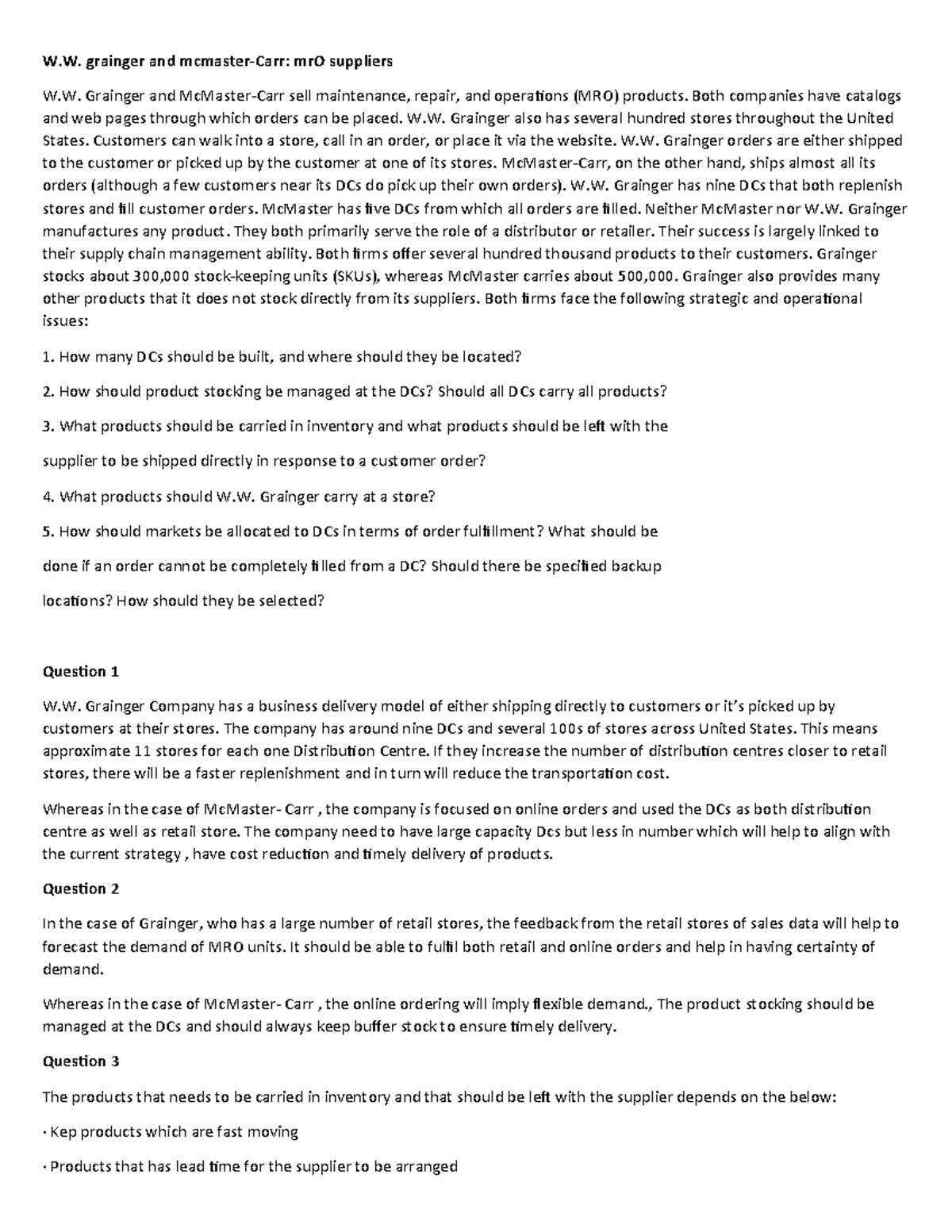Case Study: MRO Supply Chain Strategies for W.W. Grainger and ...