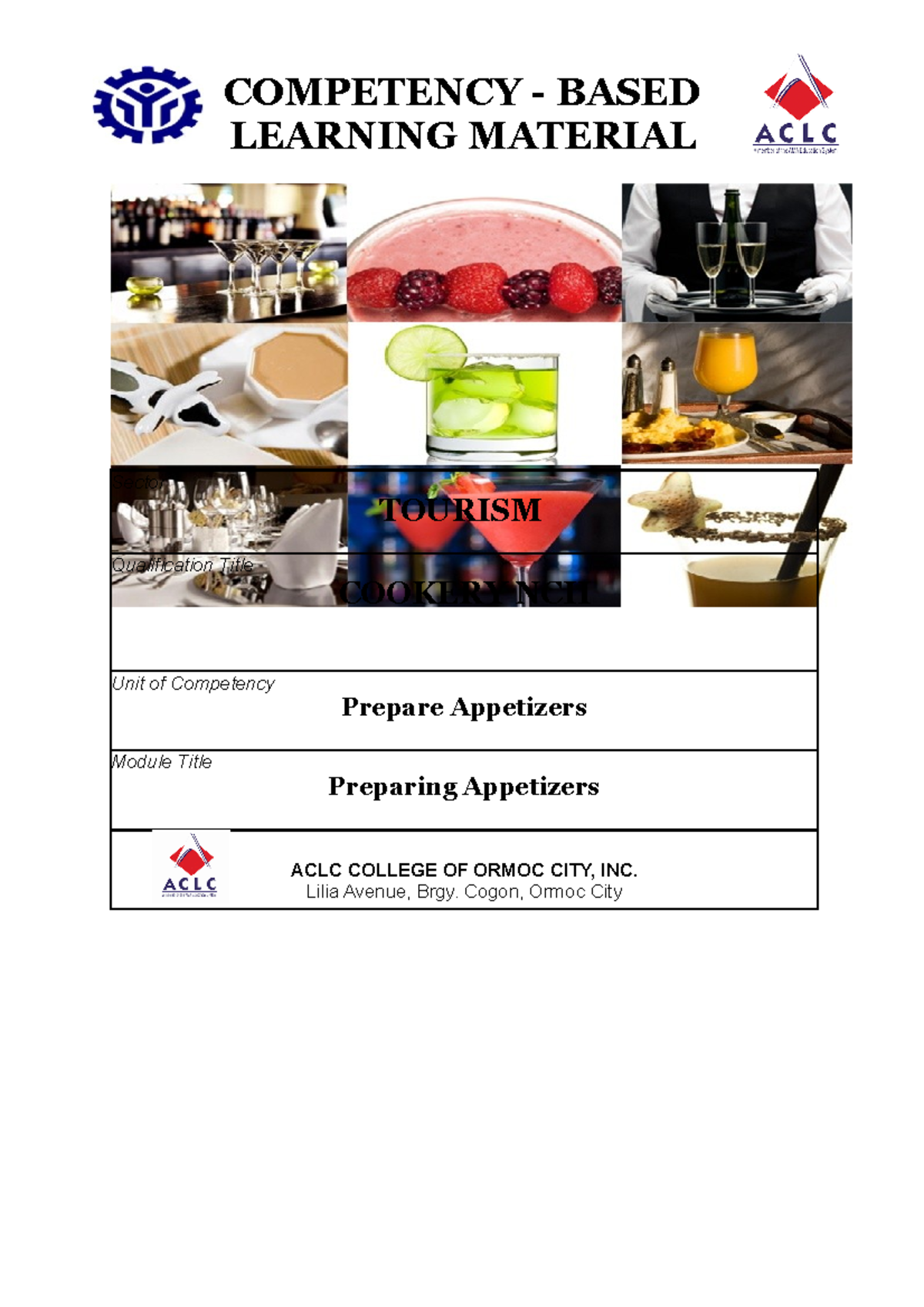 CBLM on Cookery NCII: Preparing Appetizers Learning Module - Studocu