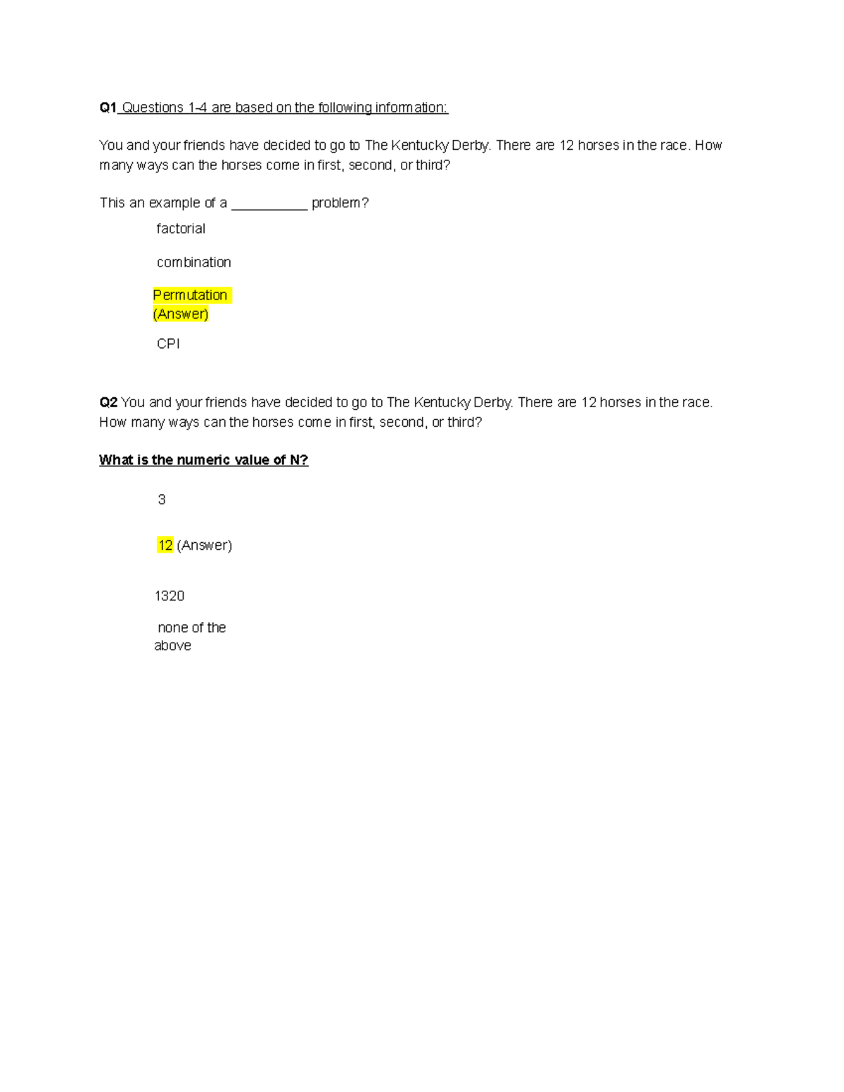 Statistics notes - Q1 Questions 1-4 are based on the following ...
