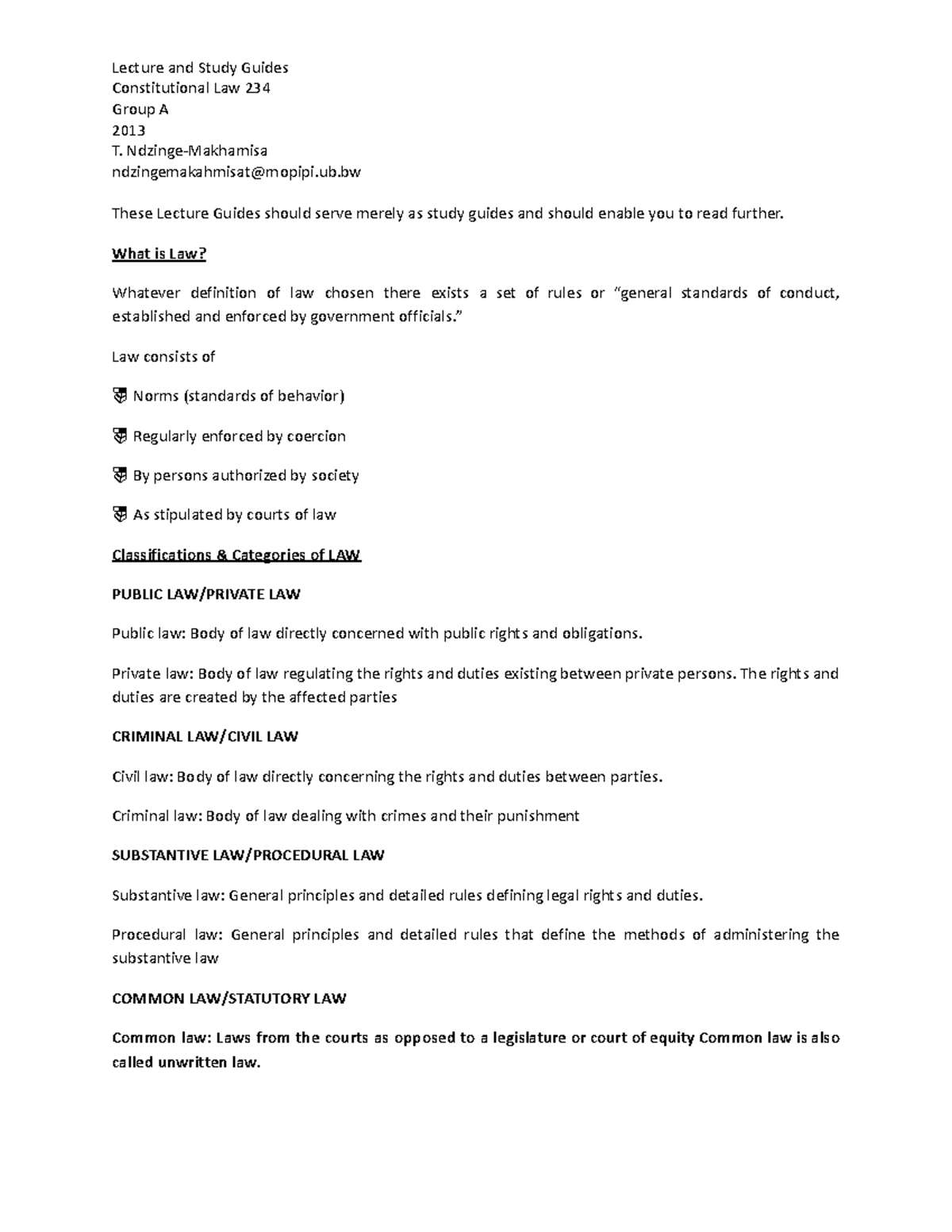 Constitutional Law 234 Lecture Notes: Overview of Legal Concepts - Studocu