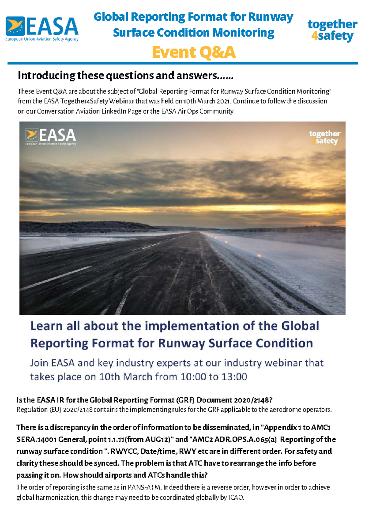 EASA GRF Webinar Q&A: Runway Condition Reporting Insights - Studocu