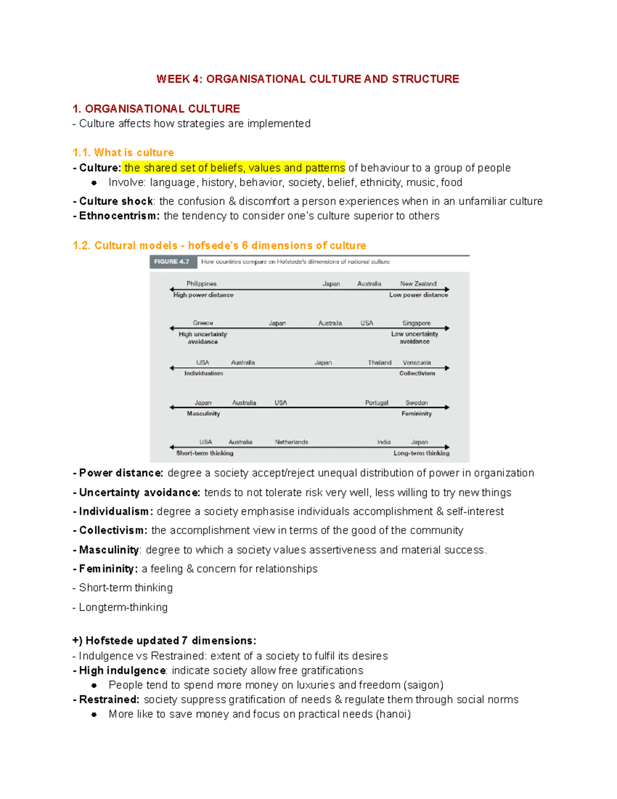 WEEK 4: ORG CULTURE & STRUCTURE - Key Concepts & Models - Studocu
