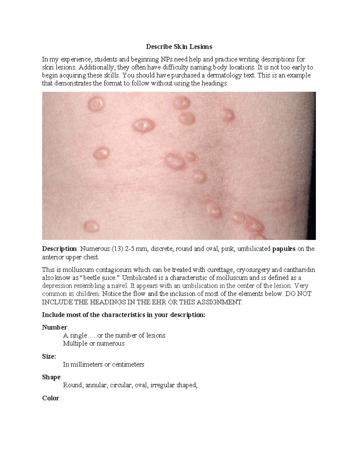 Dermatology Skin Descriptions