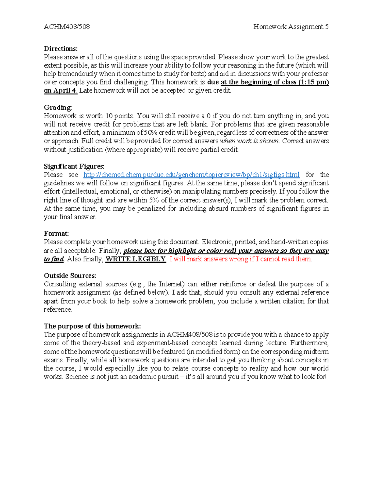 Homework 5 - Answers - ACHM408/508 Homework Assignment 5 Directions ...
