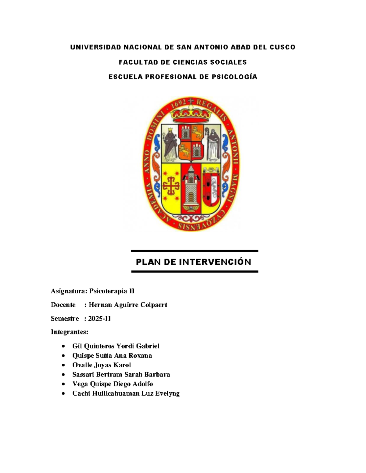Plan de Intervención Psicoterapéutica en Adolescente - Psicoterapia II - Document Preview