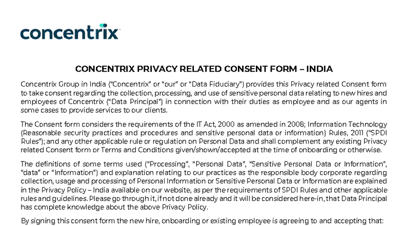 Concentrix Privacy Consent Form - India (Version 3.1) - Studocu