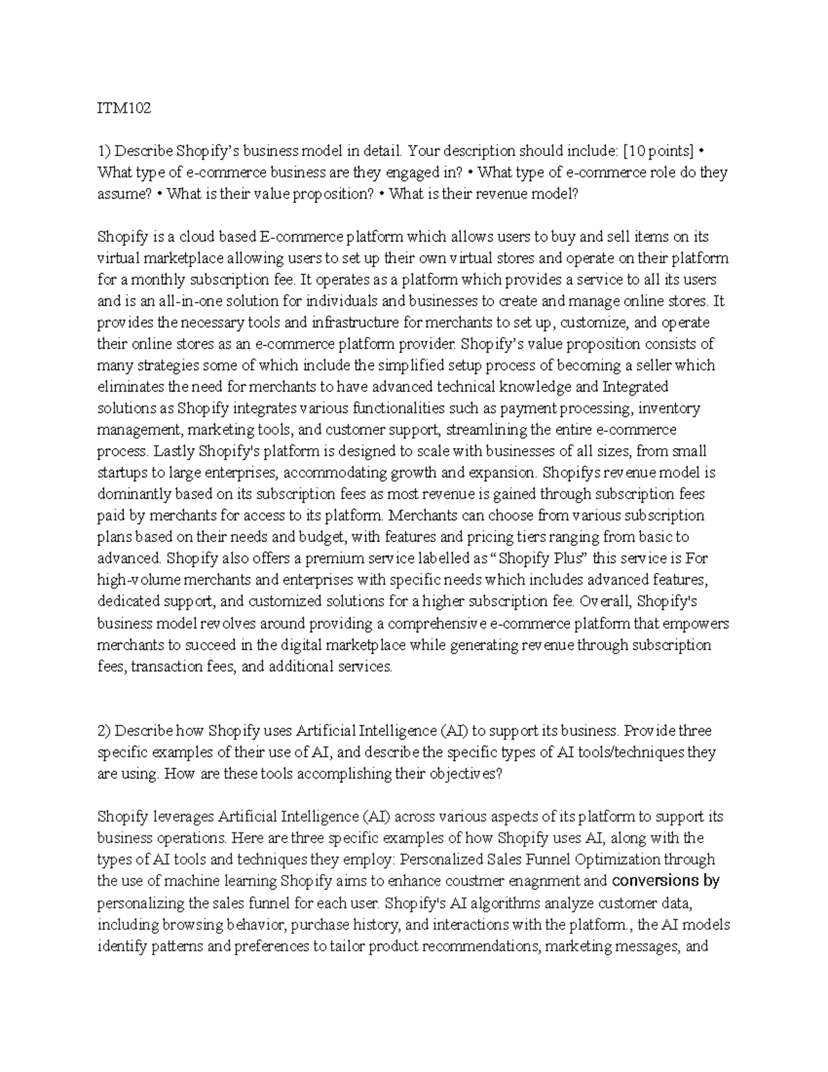 ITM Case Study 2: Analyzing Shopify's Business Model & AI Integration ...