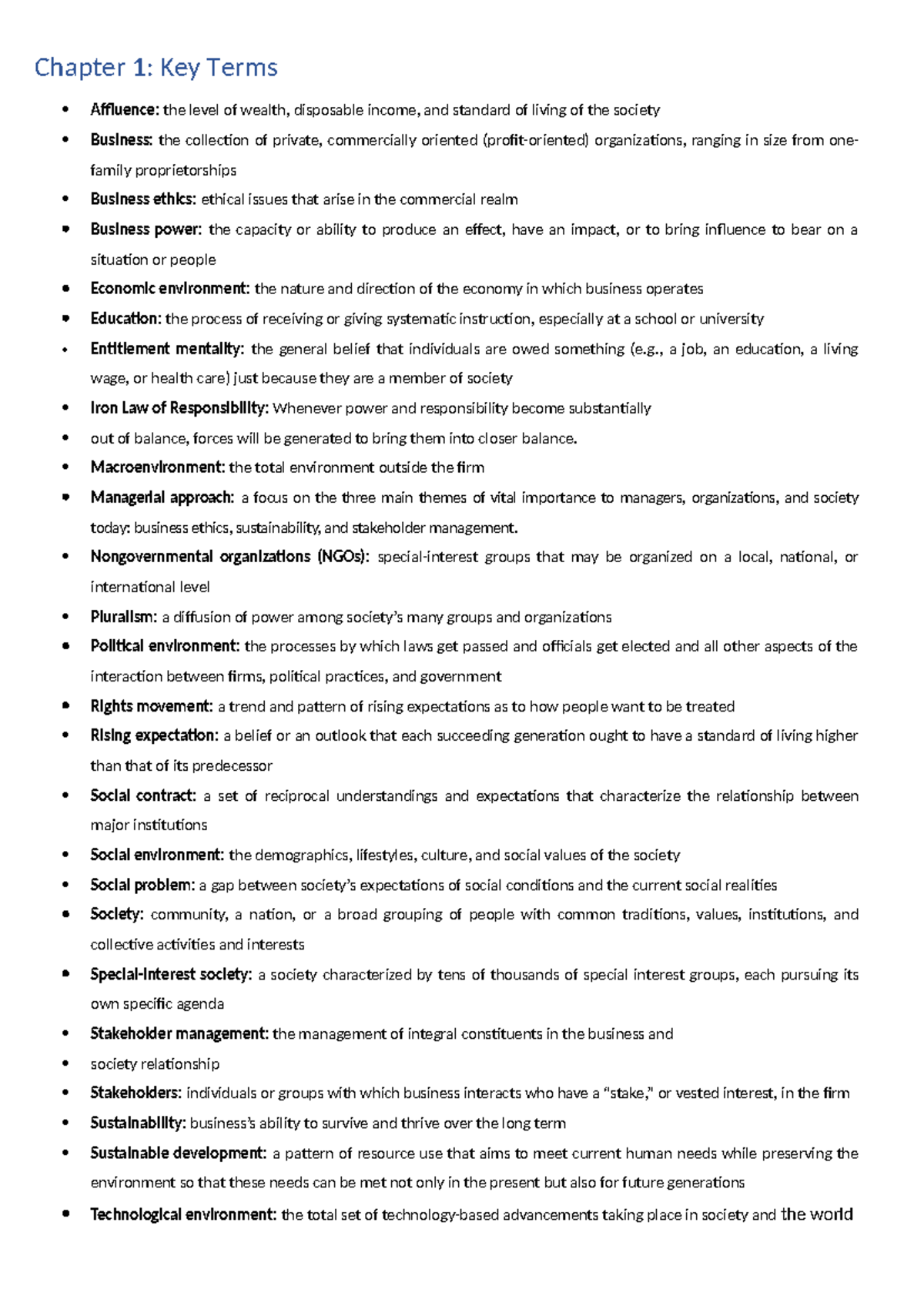 Chapter 1 Key terms - Chapter 1: Key Terms Affluence: the level of ...