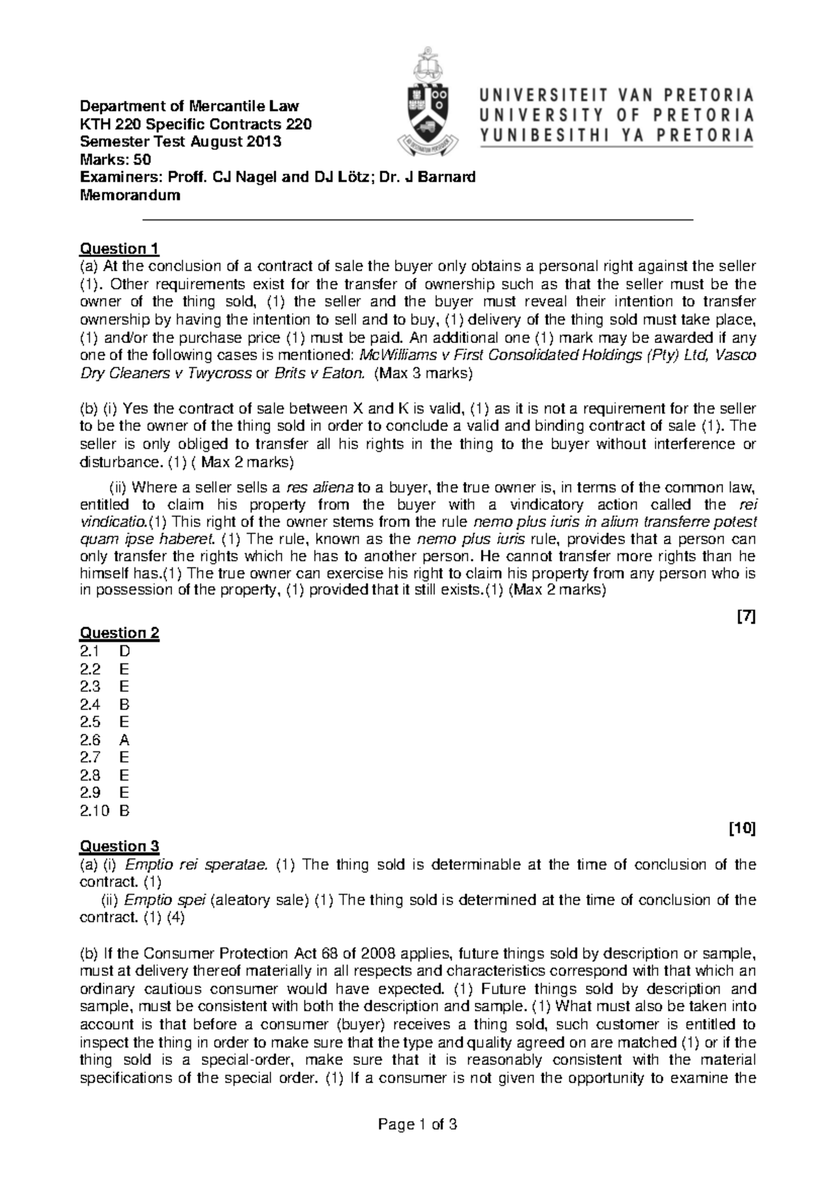 KTH Aug 2013 eng memo - Page 1 of 3 Department of Mercantile Law KTH ...