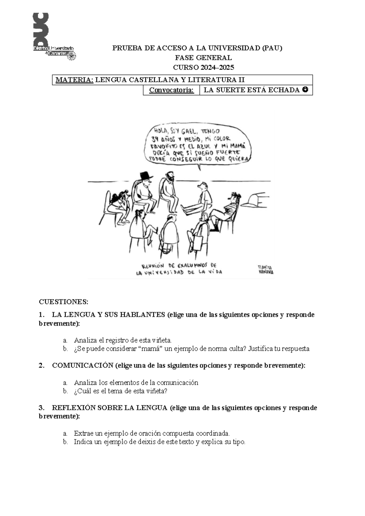 Simulacro Final PAU Lengua Castellana y Literatura II - Studocu