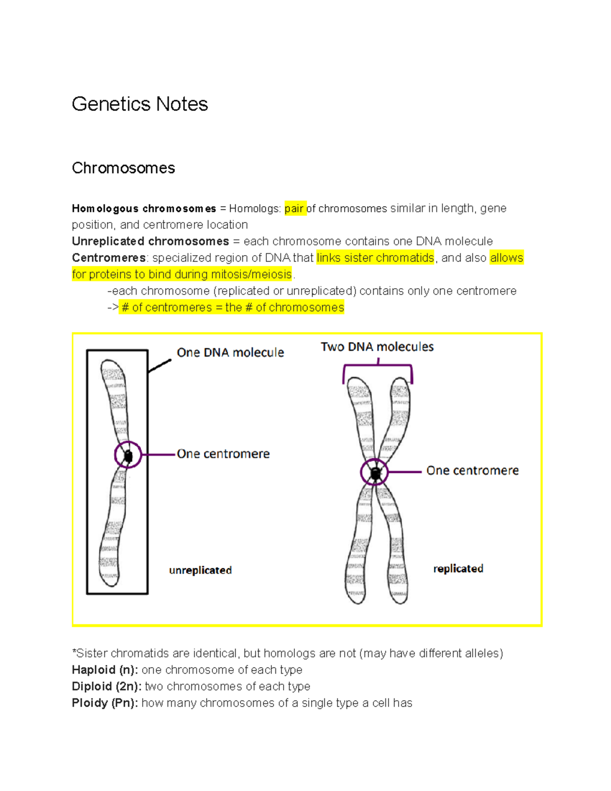 Intro to Genetics - lecture notes! - Genetics Notes Chromosomes ...