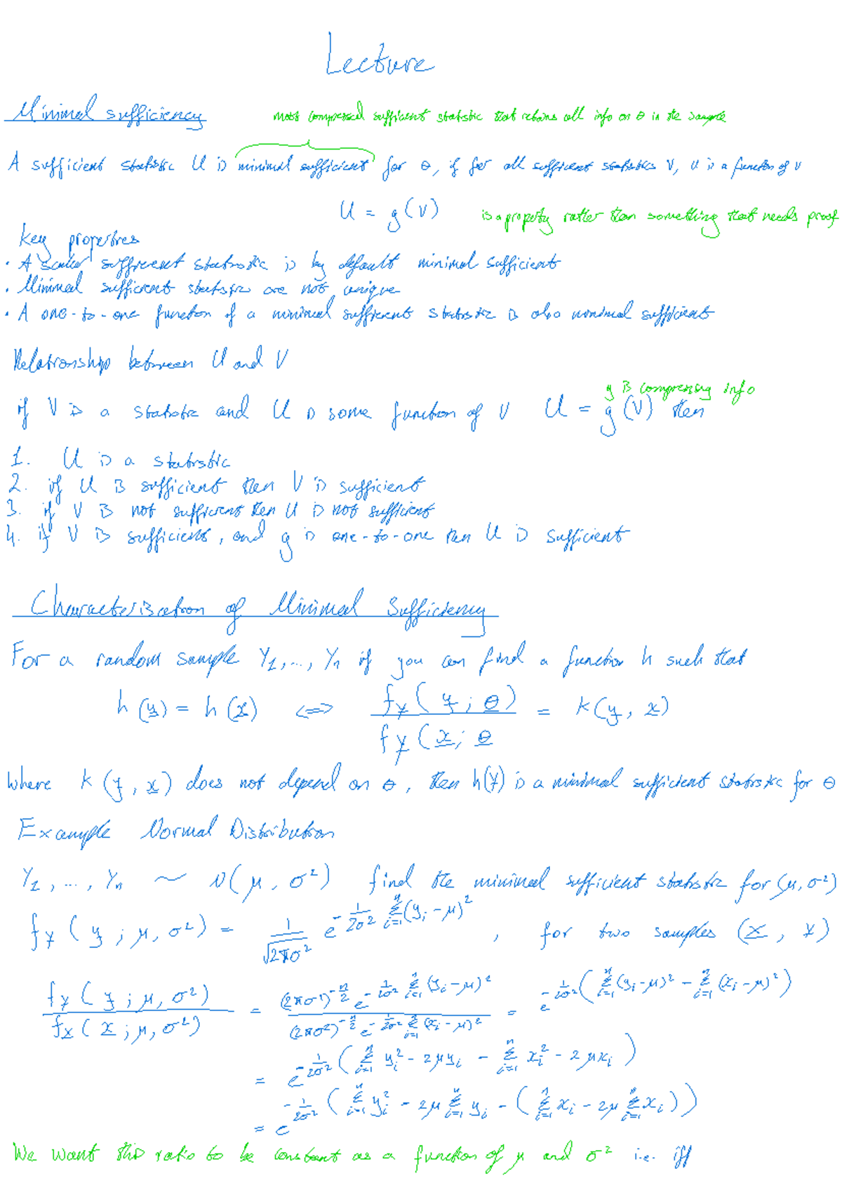 ST202 W8LN - Lecture Notes on Minimal Sufficient Statistics - Studocu