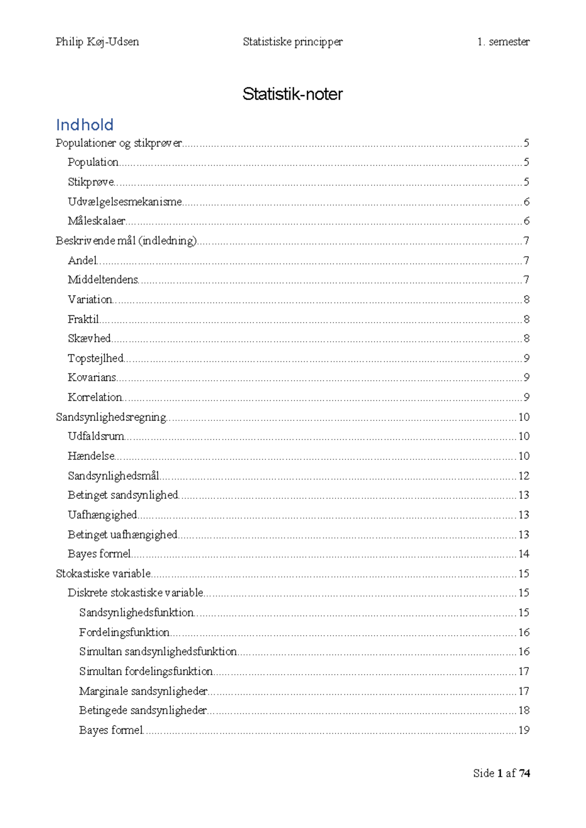 Statistik Noter - Populations- & Stikprøve Analyse Guide - Studocu