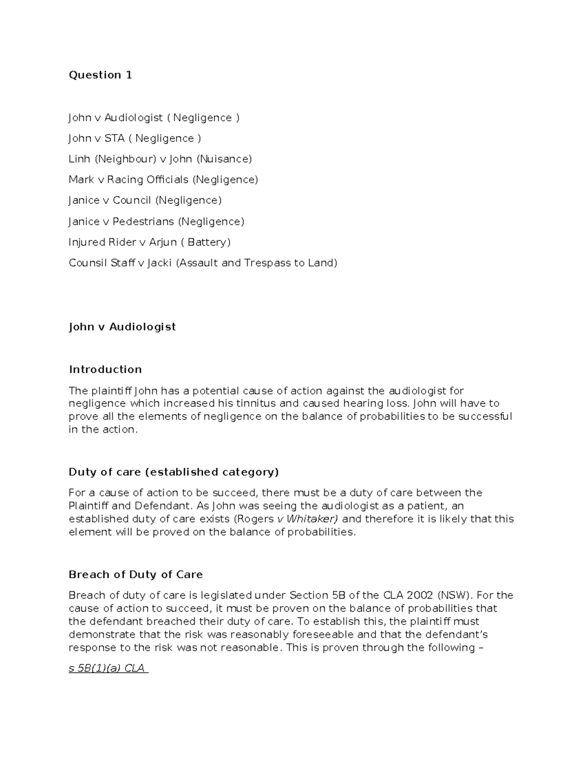 Practice Torts Final Exam Questions & Analysis 2024 - Studocu