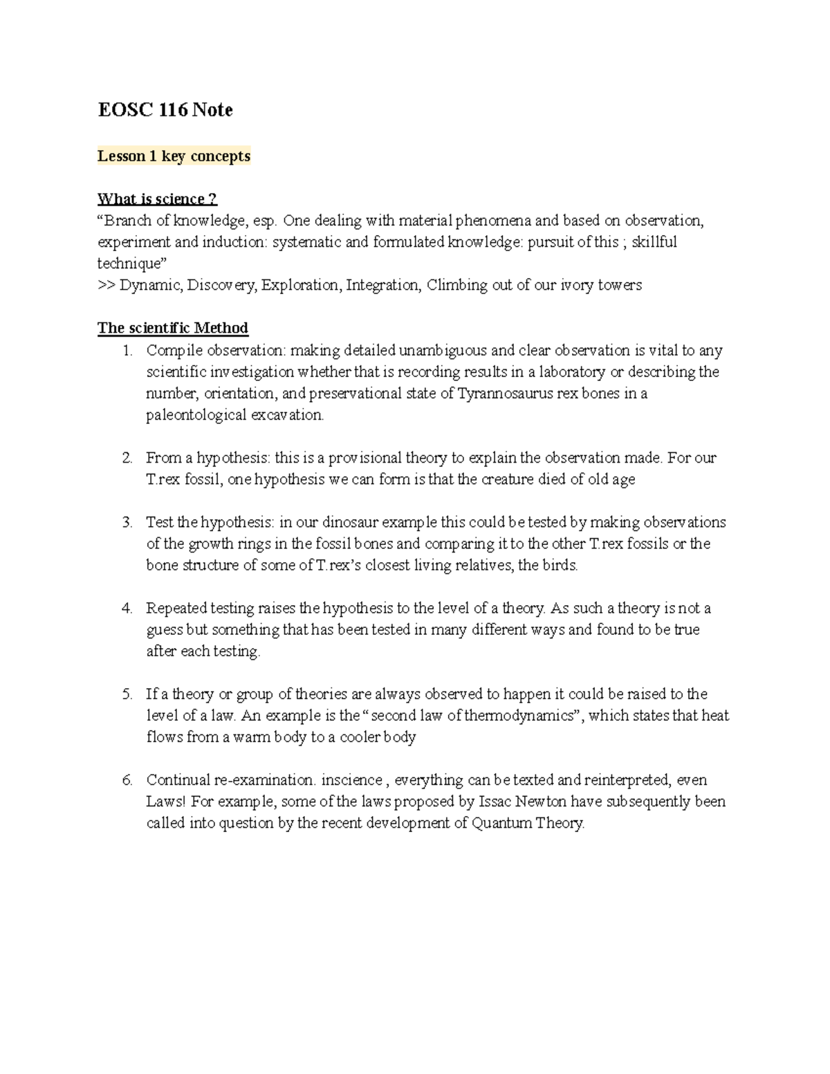 EOSC 116 Final Exam Notes: Key Concepts in Science and Geology - Studocu